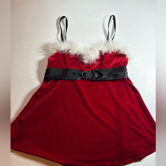 Tops - Elegant Santa Red Velvet Tank Top with Black Trim